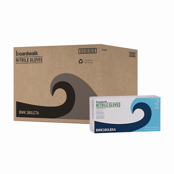 Boardwalk 380 Series, Disposable Gloves, 4 mil Palm, Nitrile, Powder-Free, L, 1000 PK, Blue 380LCTA - main